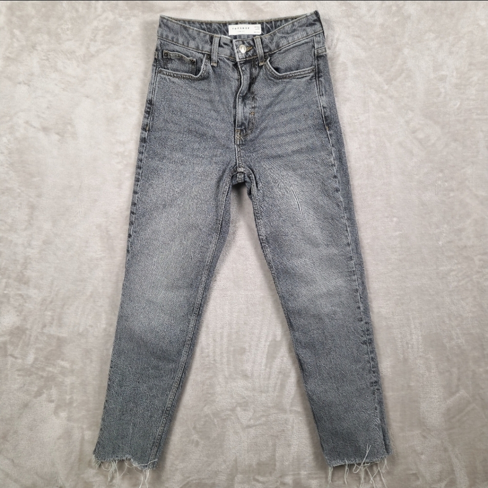 Topshop Straight Acid Wash Gray Jeans W25 L26‎ Raw Hem